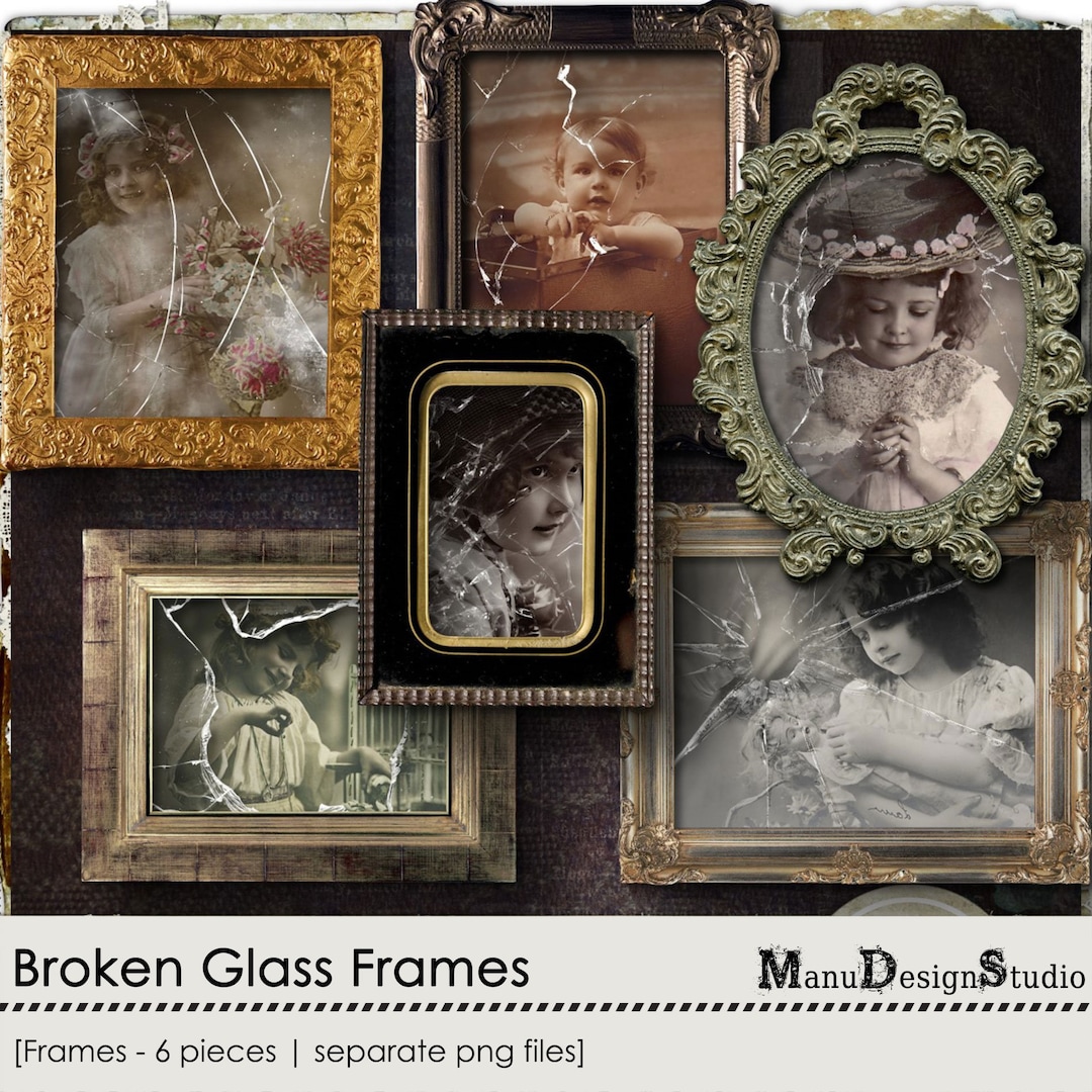 Vintage Heritage Digital Broken Glass Frames, Digital Graphics, Digital