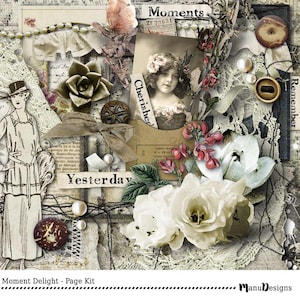 Digital Scrapbooking Kit, Vintage Scrapbook Kit, Scrapbooking Papers, Scrapbook Elements, Vintage Style, Shabby Papers, Digital Papers, image 1