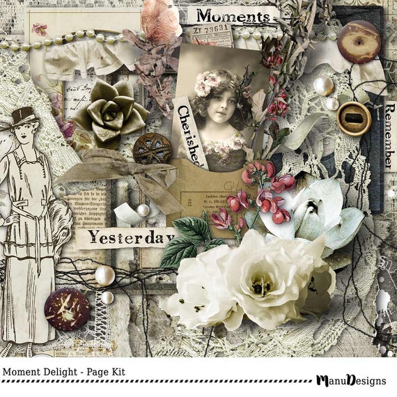 Scrapbooking Kit, Digital Scrapbook, Vintage Style, Digital Papers, Digital  Elements, Shabby Papers, Scrapbook Elements, Old Vintage Papers 