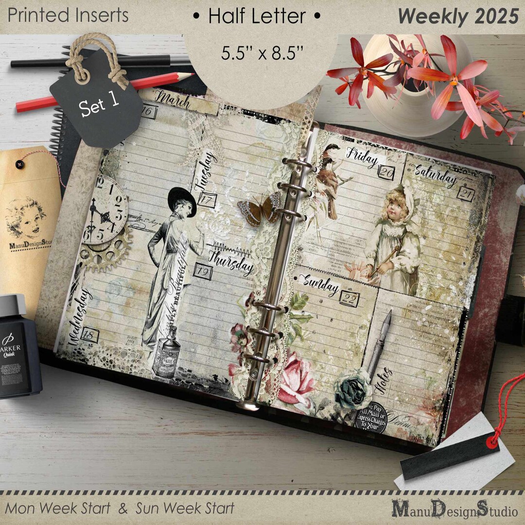 Half Letter Size Weekly Planner Inserts 2025, Planner Refill, Weekly ...