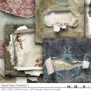 Documenti digitali strappati, Sovrapposizioni di carta strappata, Sfondo digitale strappato, Scrapbook digitale, Carta digitale, Documenti usurati, Bordi strappati, Strappato aperto