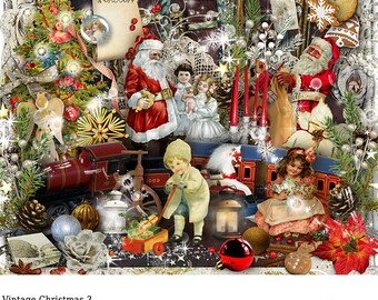 Digital Scrapbooking Kit, Vintage Christmas Scrapbooking, Christmas Digital Graphics, Vintage Christmas Scrapbook Kit, Santa Christmas  No.3
