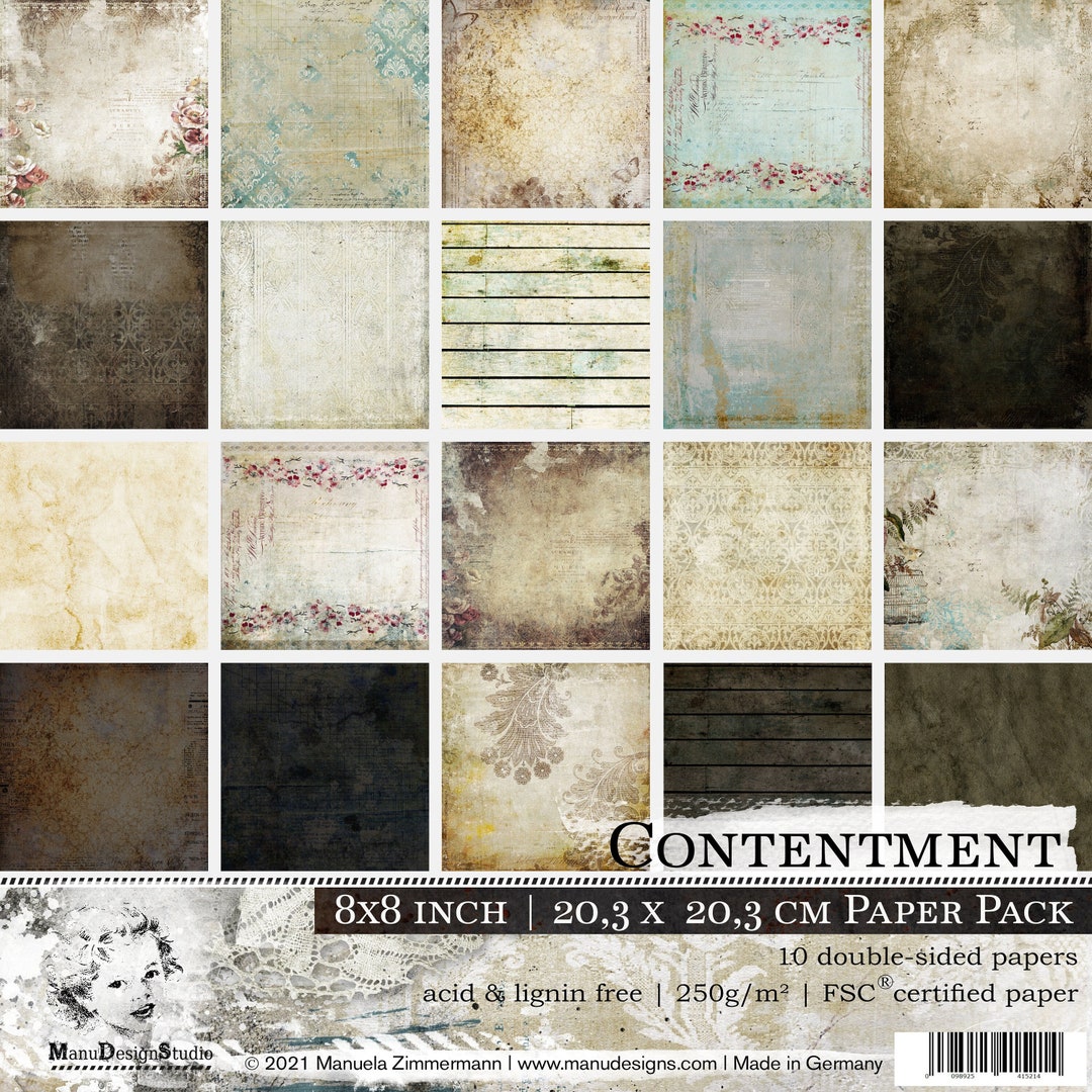 8x8 Scrapbook Paper Pack, Contentment, Vintage Scrapbook Papers Double