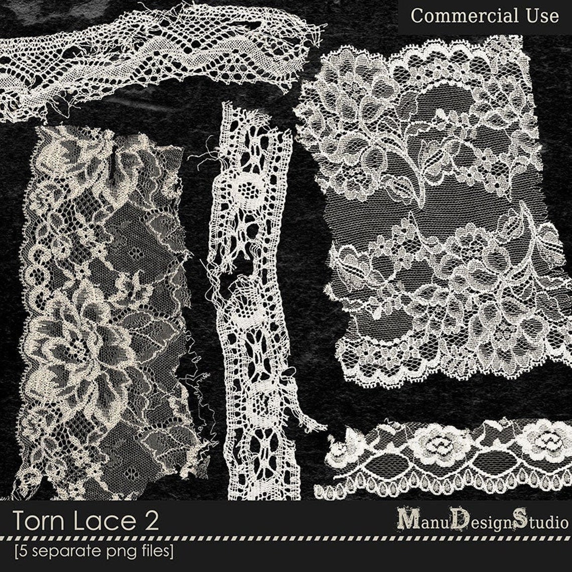 Commercial Use Digital Torn Lace 2 Bits and Pieces Lace Etsy