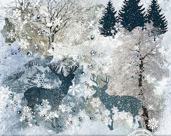 Winter Overlays, Digital Scrapbooking, Digital Overlays, Scrapbook Overlays, Winter Digital, Reindeer Overlay, Snow Tree Overlay, Snowflakes