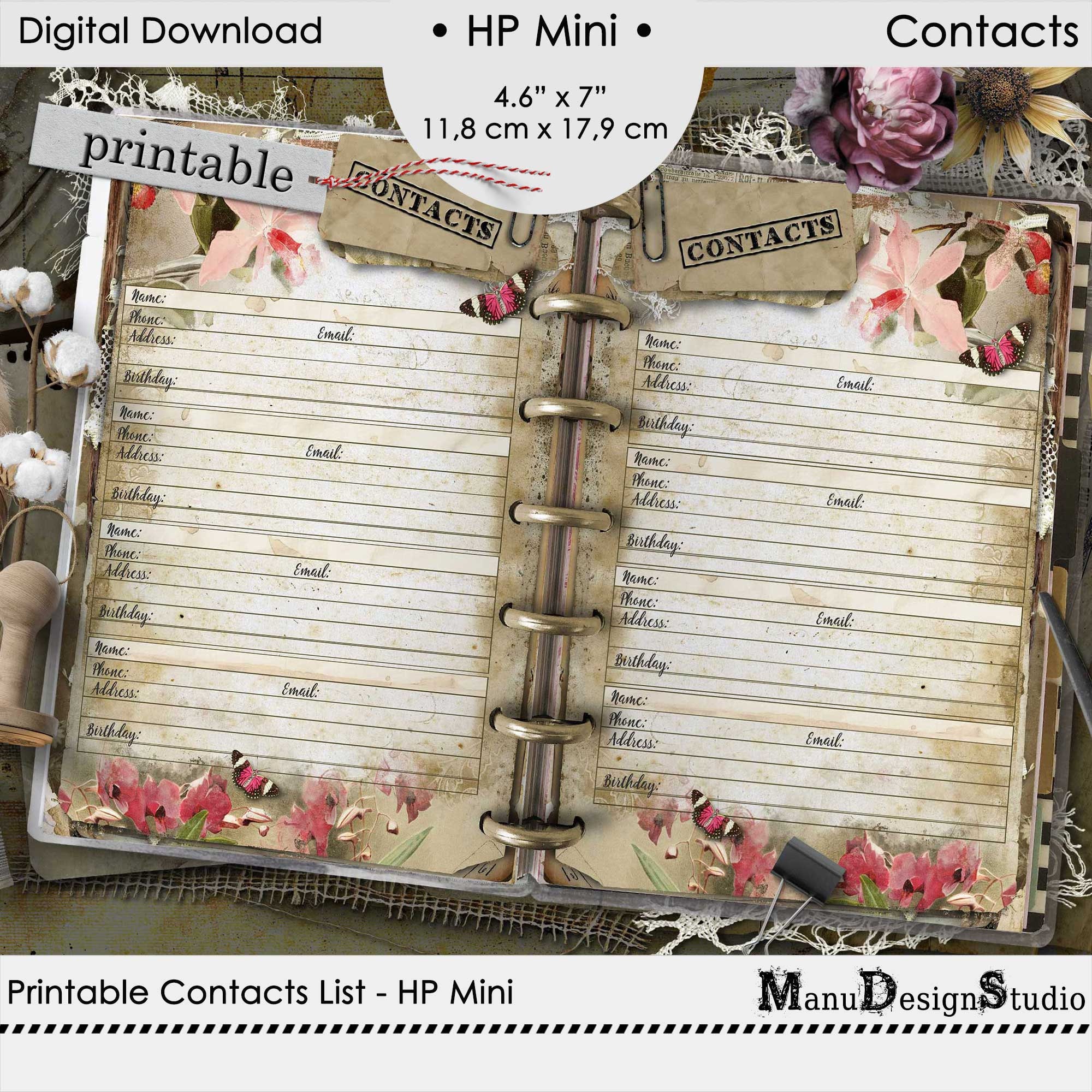 Printable Address Inserts Address Book For Happy Planner Etsy