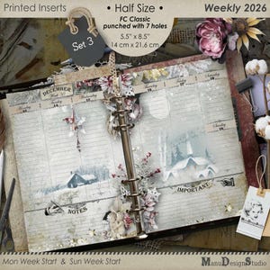 Half Size 2026 Weekly Planner Refill, Classic Size for Franklin Covey, Set No. 3