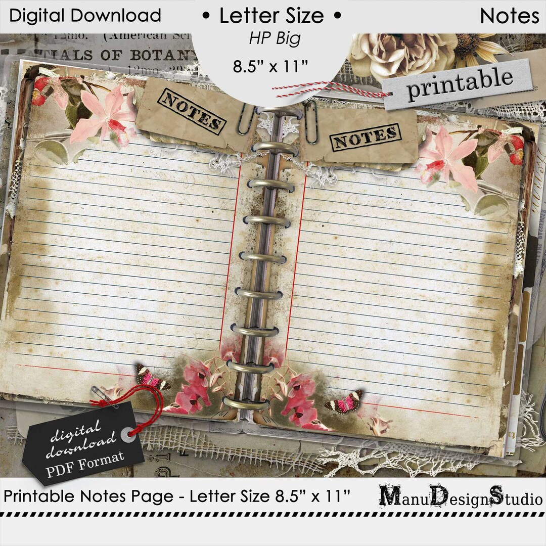 Letter Size Happy Planner Big Lined Notes Printable Planner Etsy
