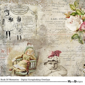 Digital Scrapbooking, Vintage, Shabby Chic Overlays, Fotografie Werkzeuge - Book Of Memories Overlays