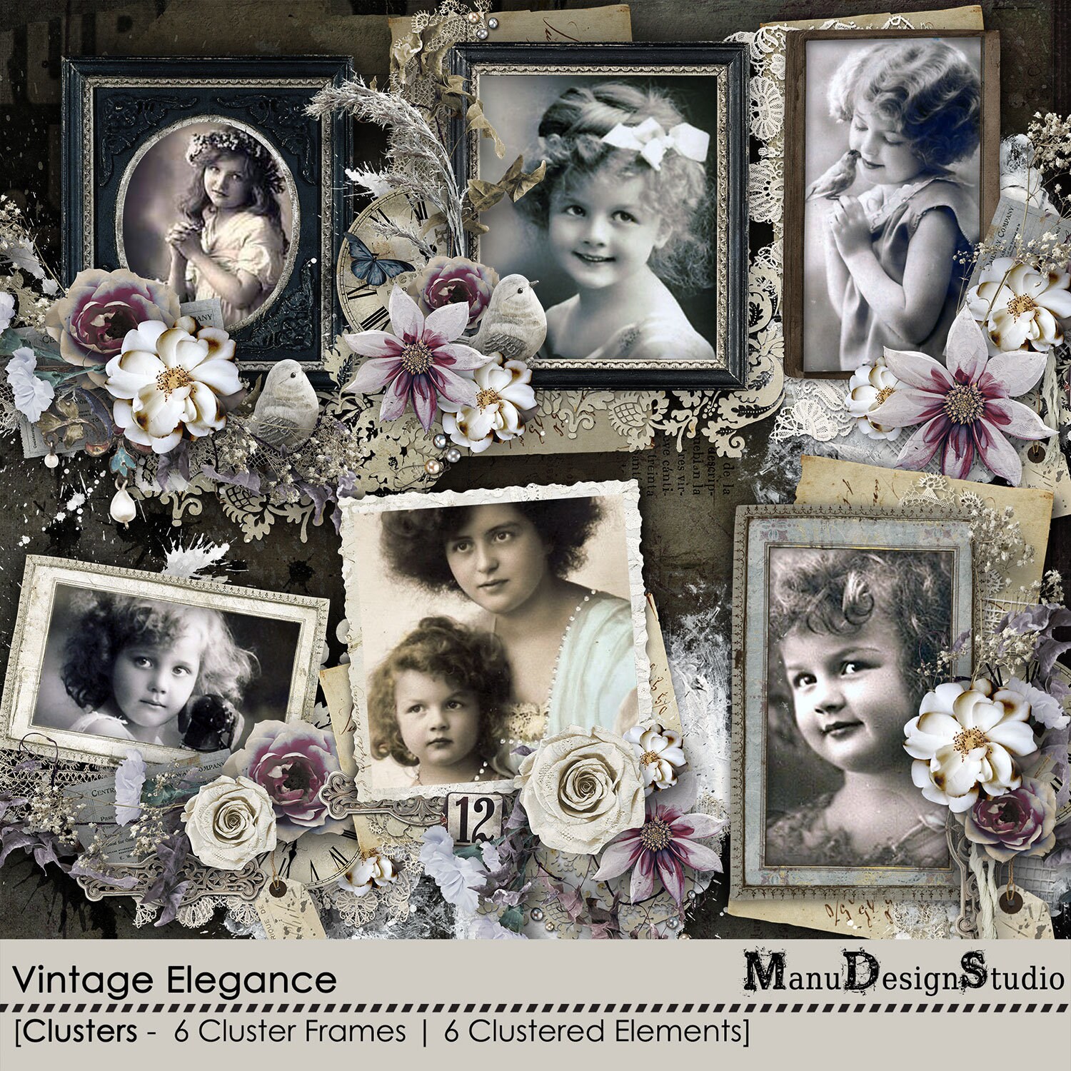 Bundle Of 5 Vintage Digital Scrapbook Graphics Bundle Etsy