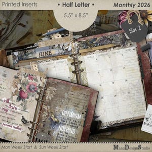 5.5 x 8.5 Monthly Planner Refill 2026 Half Size Agenda Inserts, Set No. 2 - For US Customers (Customs Included)