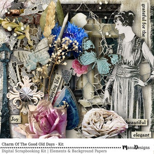 Digital Scrapbooking, Scrapbook Kit, Digital Download, Vintage Style, Digital Papers, Digital Elements, Shabby Papers, Scrapbook Elements,