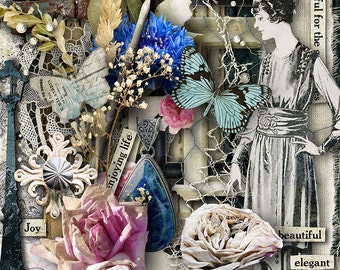 Scrapbooking digital, Kit de scrapbooking, Descarga digital, Estilo vintage, Papeles digitales, Elementos digitales, Papeles desgastados, Elementos de scrapbooking,