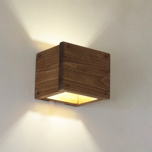 rustic wood wall lamp, handcrafted wall lamp, abat jour wall lamp, raw cubic wall lamp, natural wood wall lamp