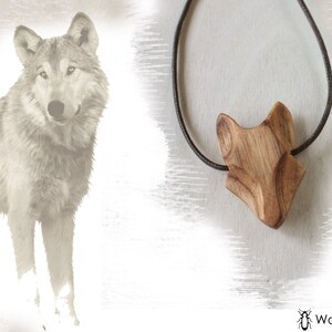 wooden wolf pendant, carved wolf head, minimalist wolf pendant, wooden animal jewel, wolf lover gift, wolf necklace