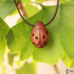 Wooden ladybug pendant, ladybug necklace, carved ladybug pendant, ladybug pendant, craft ladybug