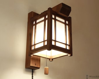 shoji wooden wall light, wood and rice paper wall lamp, oriental style wall lamp, shoji artisan lamp