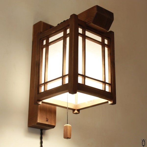 shoji wooden wall light, wood and rice paper wall lamp, oriental style wall lamp, shoji artisan lamp