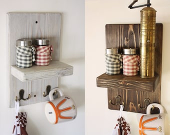 organizador de pared de madera, colgadores de llaves con estante,colgadores de porta ollas y paños de cocina,colgadores de tazas shabby chic