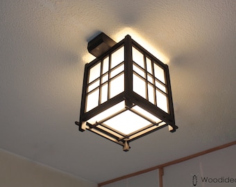 Shoji-kroonluchter in diverse maten, handgemaakte houten shoji-kroonluchter, kroonluchter van hout en rijstpapier, kroonluchter met meerdere plafondlampen