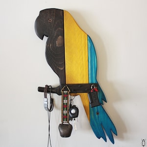 parrot shape hanging keys, wooden parrot shape with hooks for entrance and kitchen, colorful parrot wall hanger