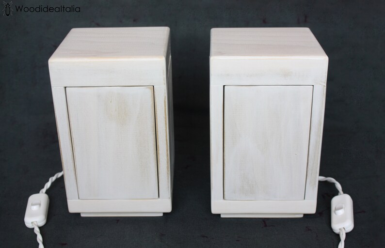 Pair of white wooden lampshades, pair of bedside lamps, table lamps image 3