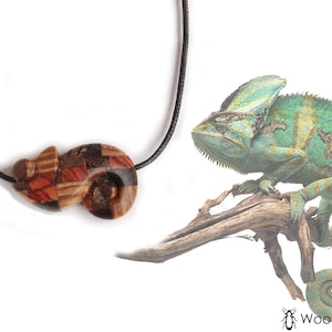 stylized chameleon pendant, wooden chameleon pendant, wooden pendant with many chameleon essences, chameleon gift, colored chameleon