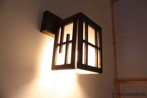 Shoji Style Wall Lamp Rice Paper Applique Handcrafted Lamp With