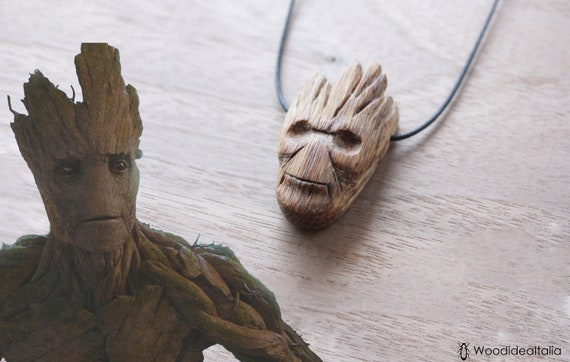 Groot-Anhänger aus Holz, handgefertigte Groot-Halskette für