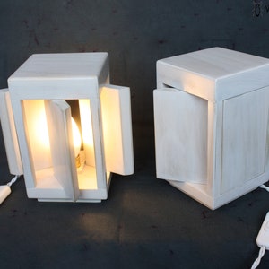 Pair of white wooden lampshades, pair of bedside lamps, table lamps image 6