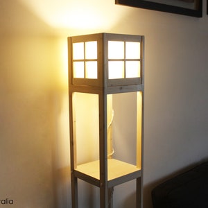 white floor lamp, wooden floor lamp, wood floor lamp and rice paper, transformable lamp, oriental style lamp