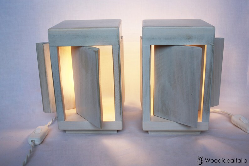 Pair of white wooden lampshades, pair of bedside lamps, table lamps image 7