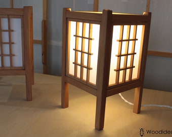 lampe de table shoji, lampe orientale en bois et papier de riz, lampe abat jour en bois chaud, lumière d'ambiance chaleureuse