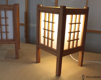 shoji table lamp, oriental lamp in wood and rice paper, abat jour lamp in warm wood, warm atmosphere light