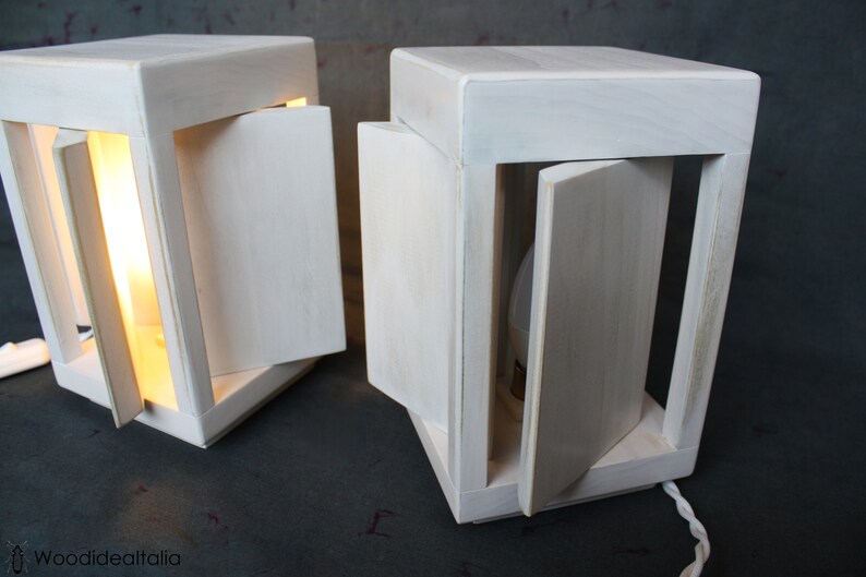 Paire d'abat-jour en bois blanc, paire de lampes de chevet, lampes de table image 5