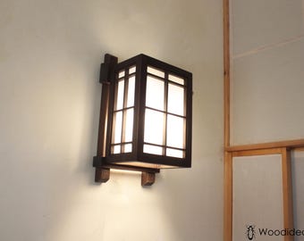 Lámpara de pared shoji, lámpara de pared de estilo japonés, lámpara de madera y papel de arroz, lámpara de pared artesanal, lámpara de farol japonés