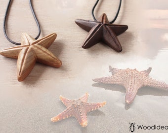 pendentif étoile de mer en bois fait à la main, pendentif étoile de mer sculpté, cadeau pour amoureux de la mer, collier étoile de mer