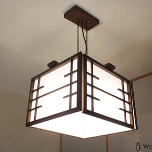 lampadario sospensione artigianale shoji , lampadario fatto a mano legno e carta di riso , lampadario soffitto luce calda naturale