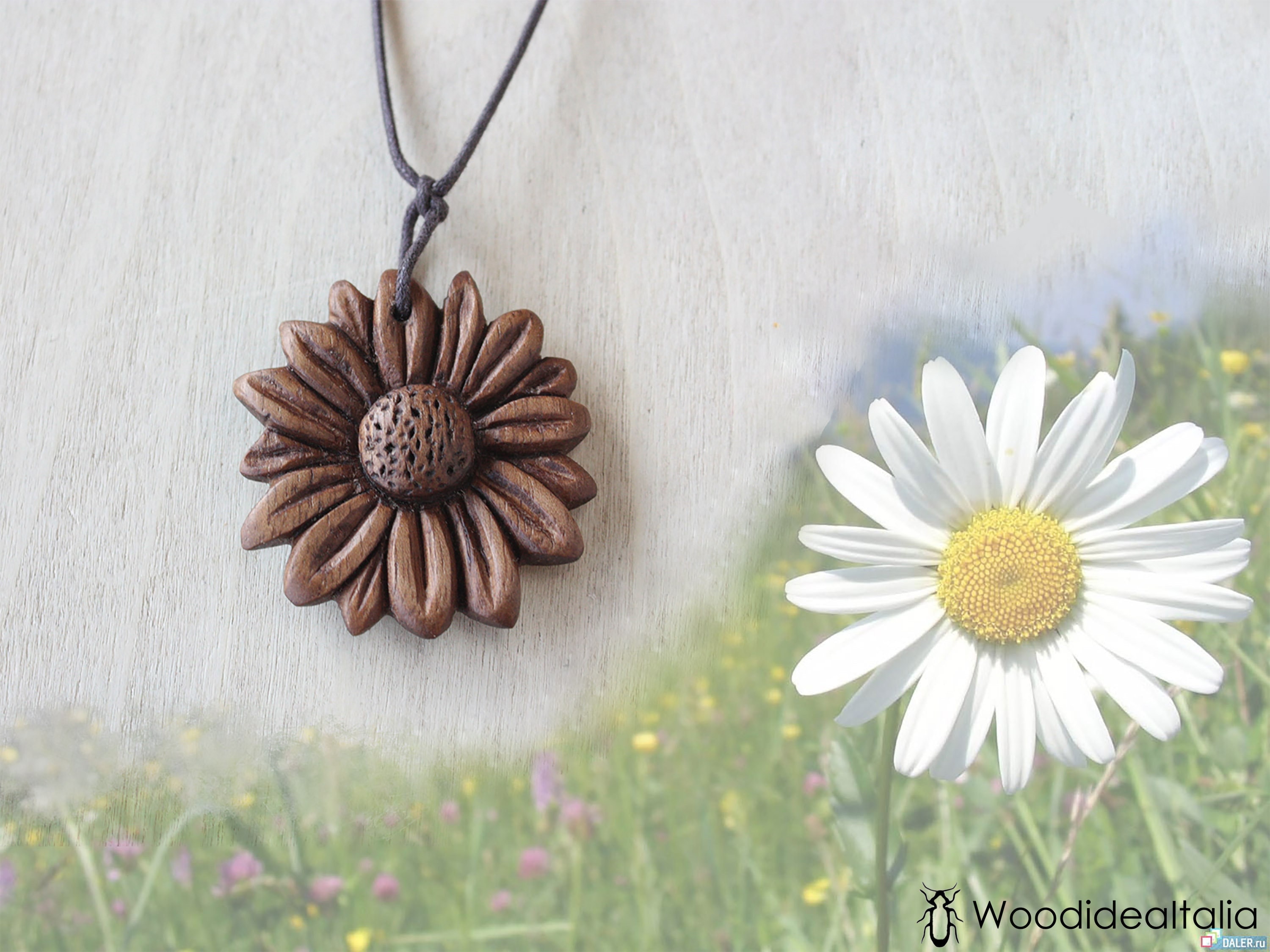 Daisy Flower Carved Wood Pendant Necklace – Davidson Workshop