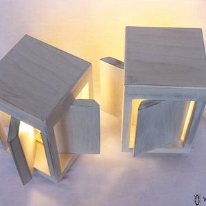 Paire d'abat-jour en bois blanc, paire de lampes de chevet, lampes de table image 8