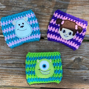 Mike, Sulley, and Boo Inspired Coffee Cozy