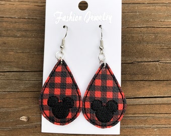 Mr Mouse Buffalo Plaid Vinyl Earrings