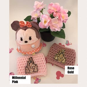 Rose Gold/Millenial Pink Mickey Inspired Castle Coffee Cozy
