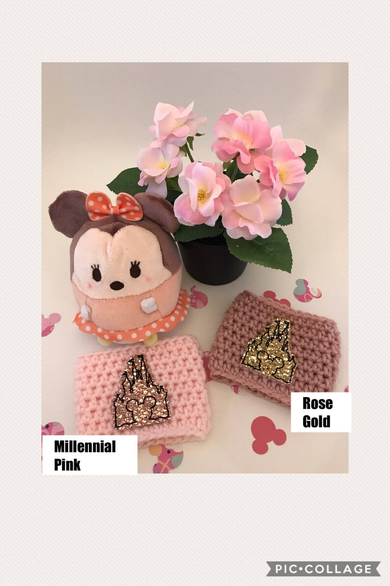Rose Gold/Millenial Pink Mickey Inspired Castle Coffee Cozy image 1