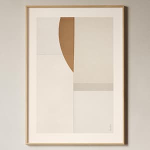 Impresión artística texturizada en color crema y marrón, arte abstracto moderno, arte de póster nórdico, arte de póster japonés, arte mural contemporáneo, arte mural wabi-sabi