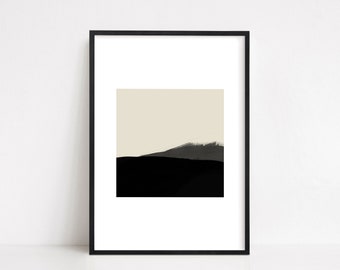 Minimalist Landscape Art, Beige & Black Brush Strokes Art, Neutral Abstract Landscape Print, Scandinavian Wall Décor, Digital Print