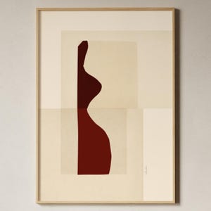 Abstract Paper Collage Art Print: Red and Cream Wabi Sabi Style