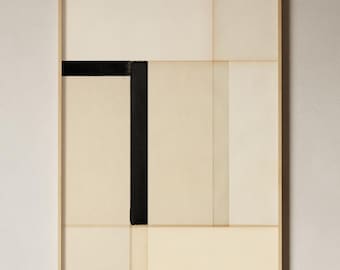 Neutral Abstract Art Print: Cream & Black Textured Poster
