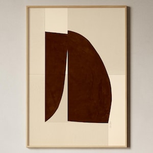 Abstrakter Druck von Kastanienbraun und Creme, Japandi Kunst, Moderne Papiercollage, Dunkelbraune Kunst, Wabi Sabi Kunstdruck, Rostrote Kunst, Skandinavische Kunst