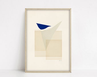 Abstract Collage Art Print, Minimalist Bird Art, Neutral Art, Blue Abstract Art, Japandi Wall Art, Abstract Art Poster, Japandi Art Print